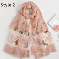 Fashion silk acrylic blend new pattern women hijab shawl butterfly embroidered scarf